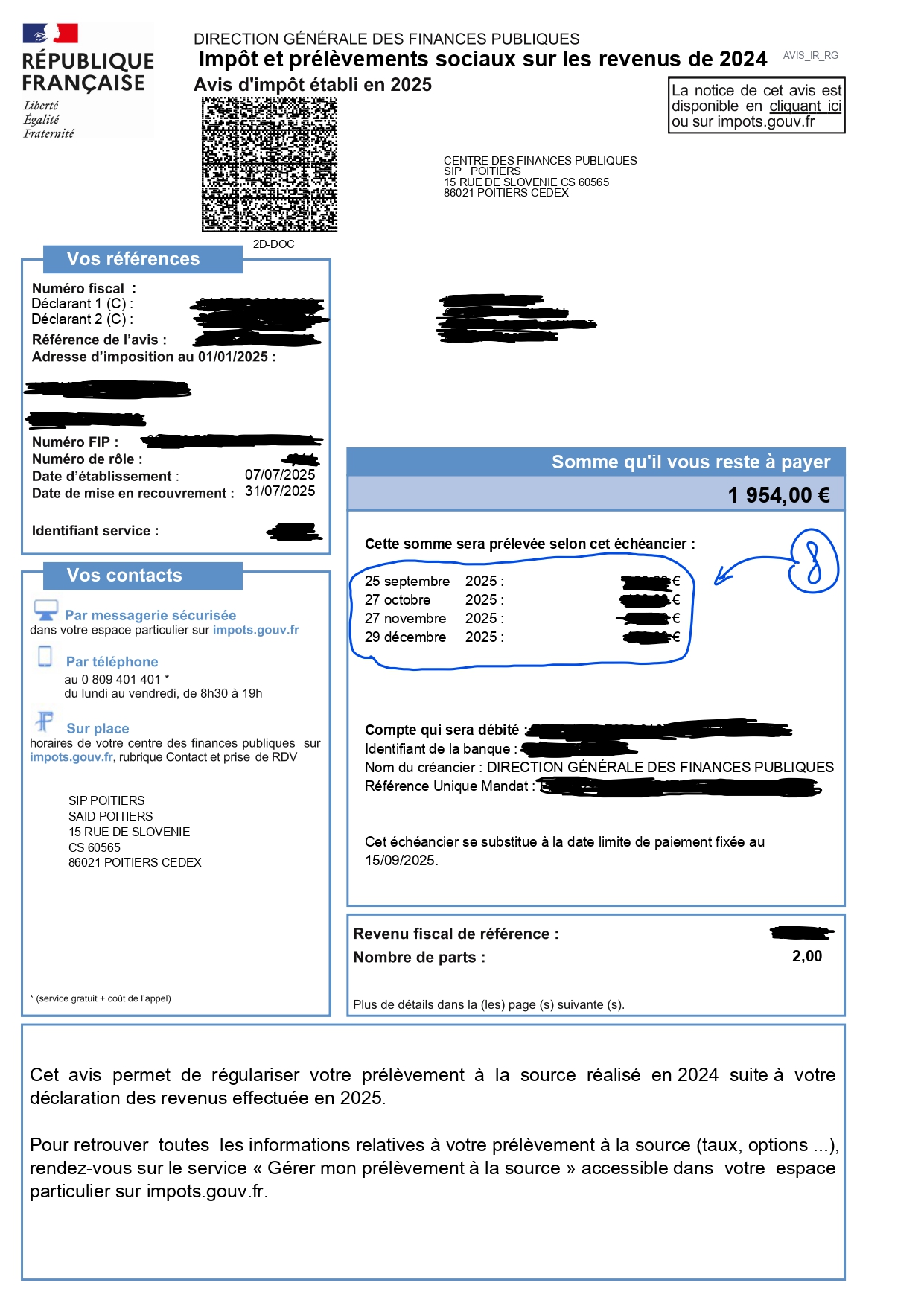 Example of French tax assessment notice - declarant section